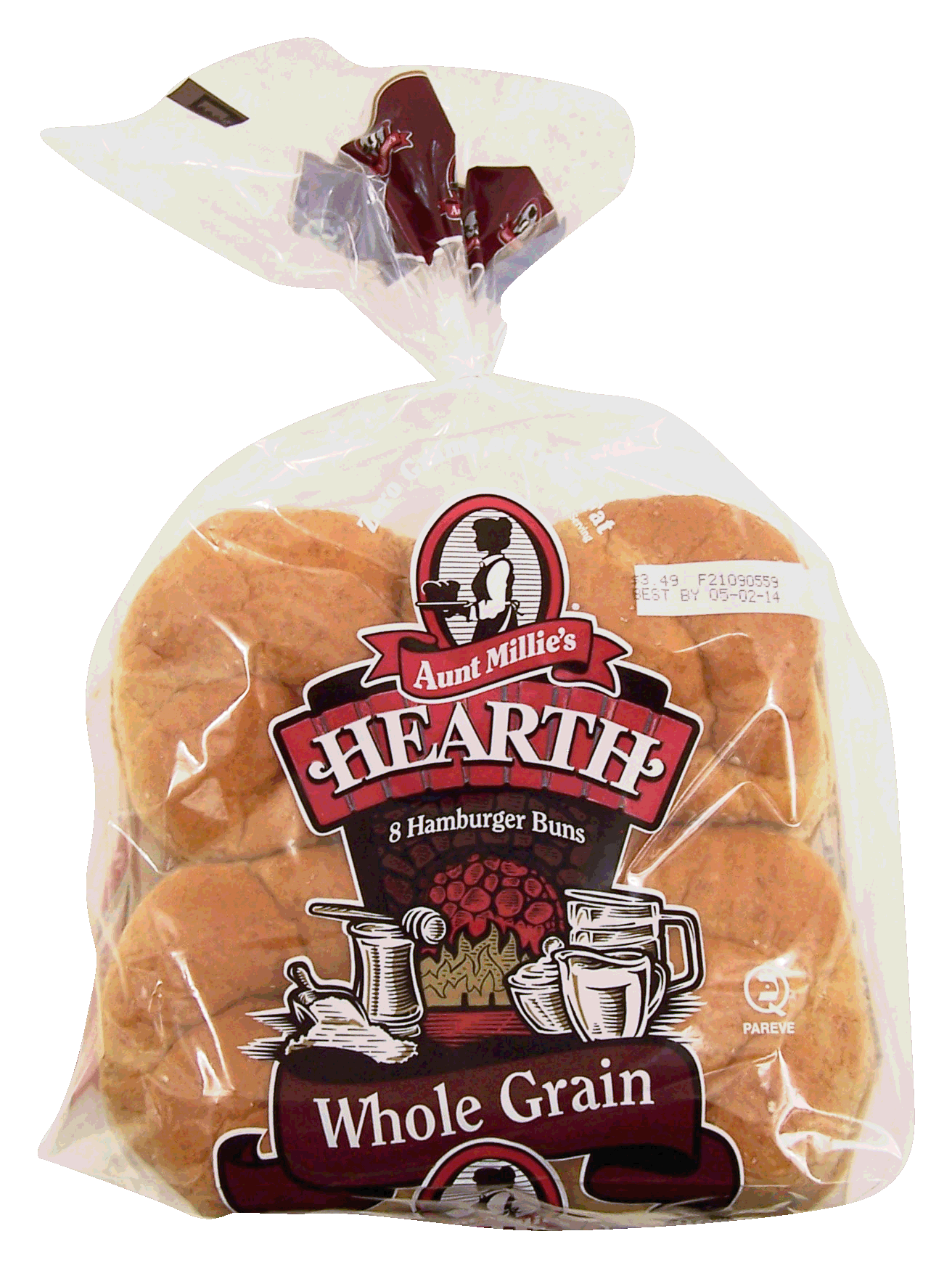 Aunt Millie's Hearth 96% fat free whole grain hamburger buns, 8-count Full-Size Picture